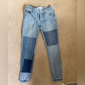 Free People Distressed Patchwork Skinny Jeans - Light and Dark Blue Size 25
